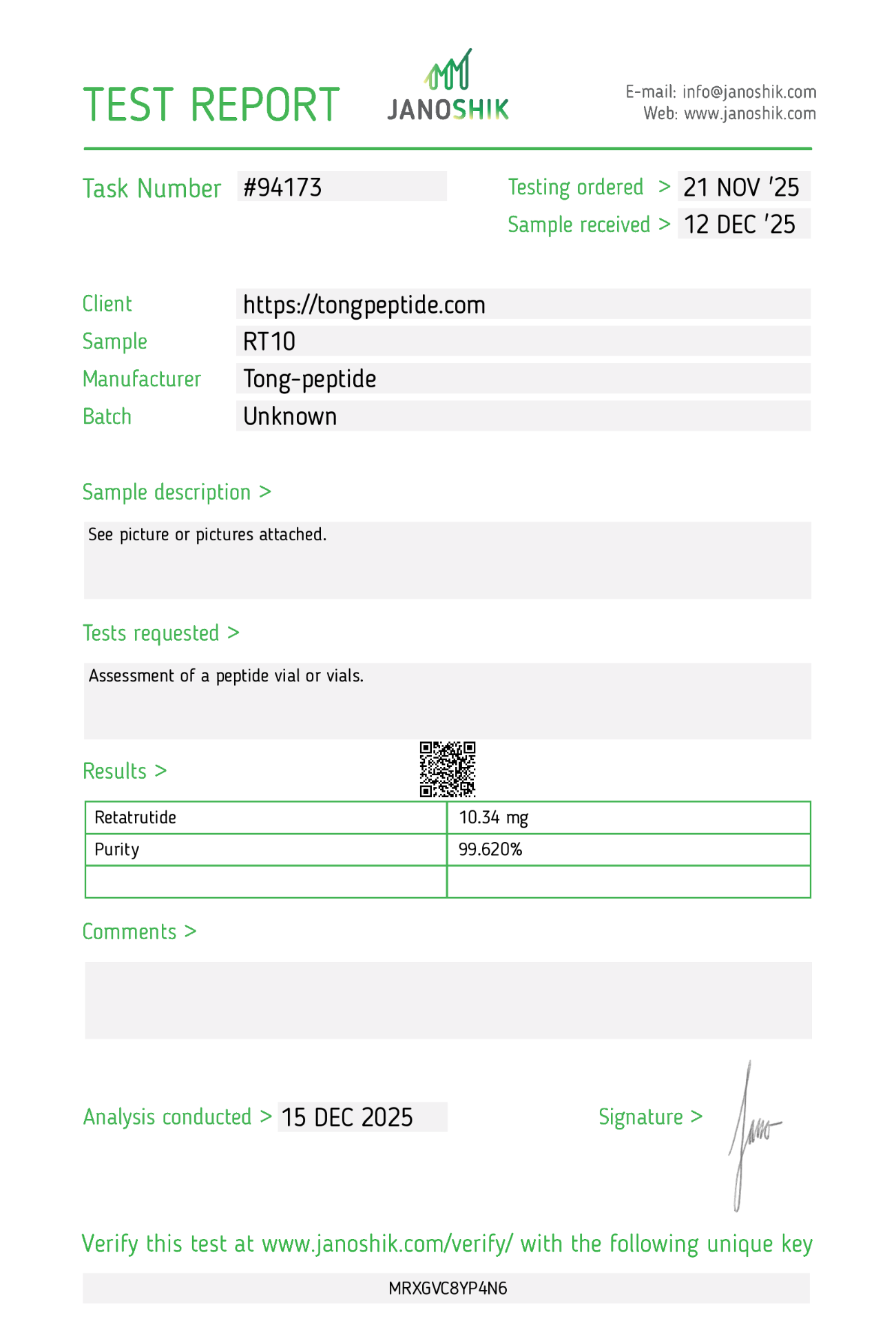 Retatrutide Certificate of Analysis