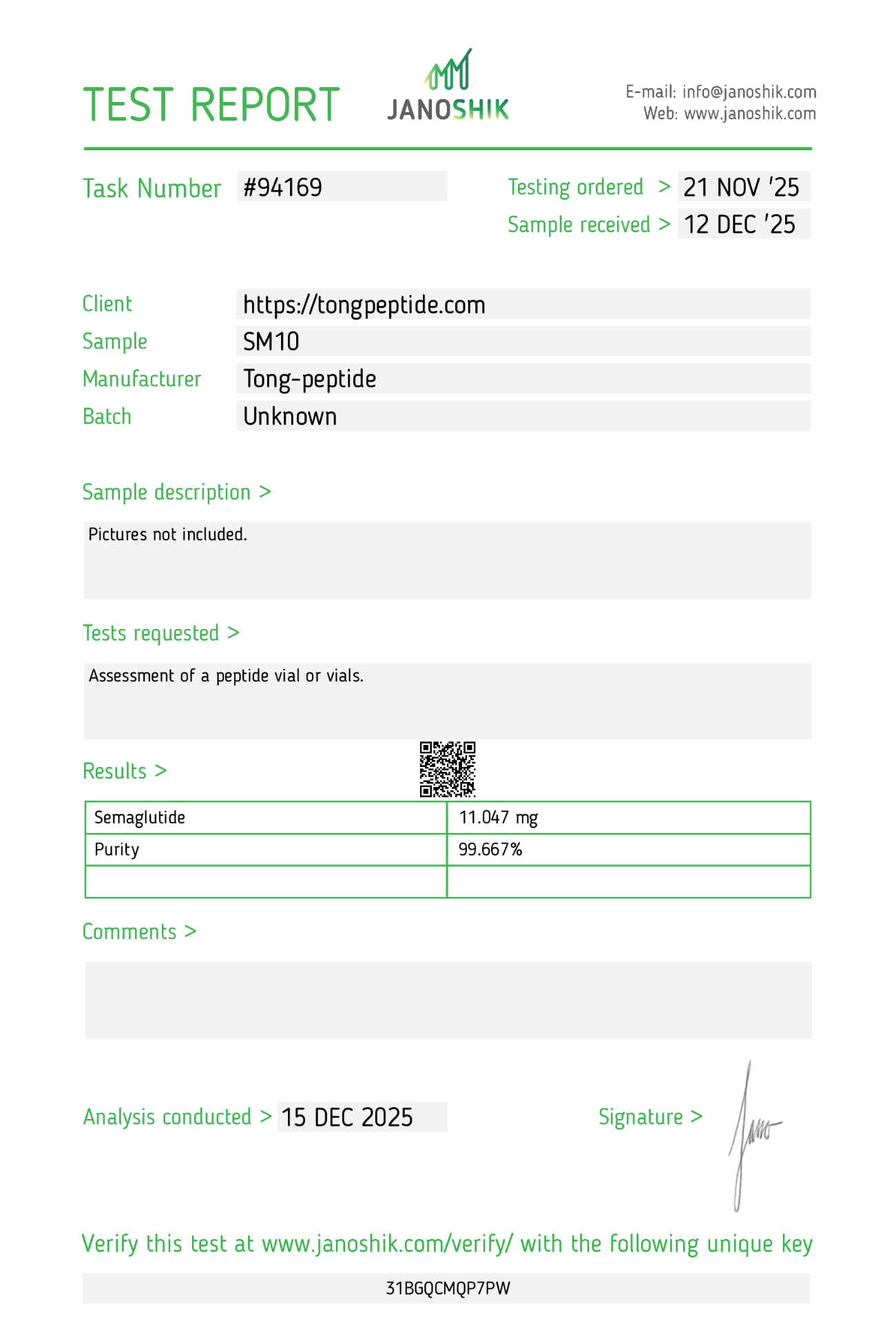 Semaglutide Certificate of Analysis